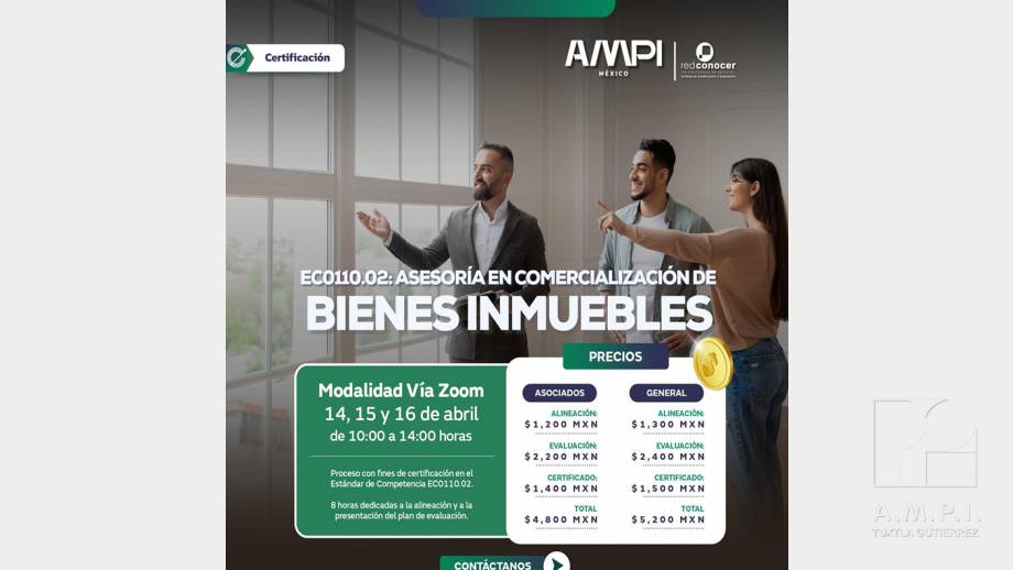 Certificación de Asesoría en Comercialización Inmobiliaria - AMPI Tuxtla